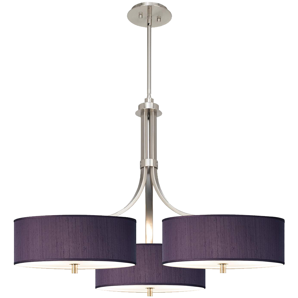 Eggplant Faux Silk 36wide Triple Shade Pendant