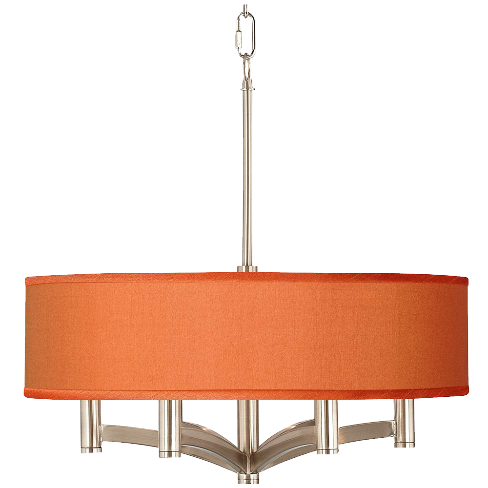 Orange Faux Silk Ava 6 Light Bronze Pendant Chandelier