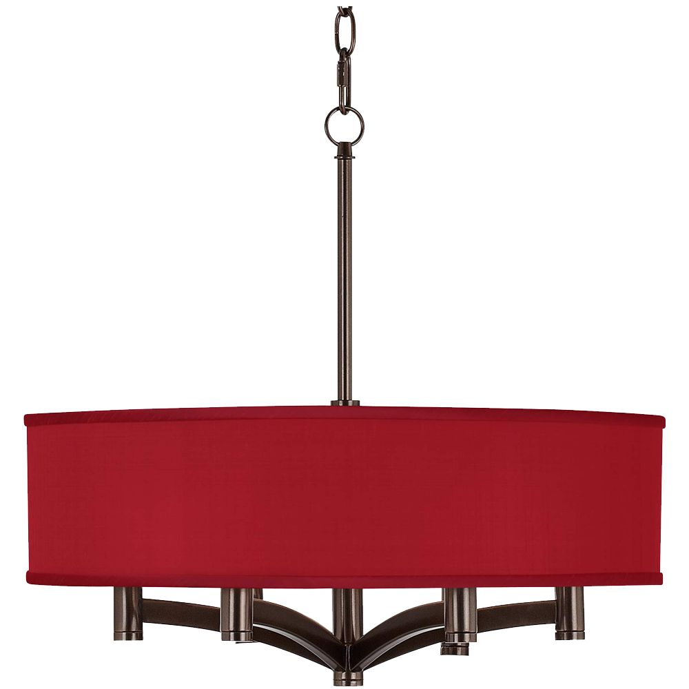 Orange Faux Silk Ava 6 Light Bronze Pendant Chandelier