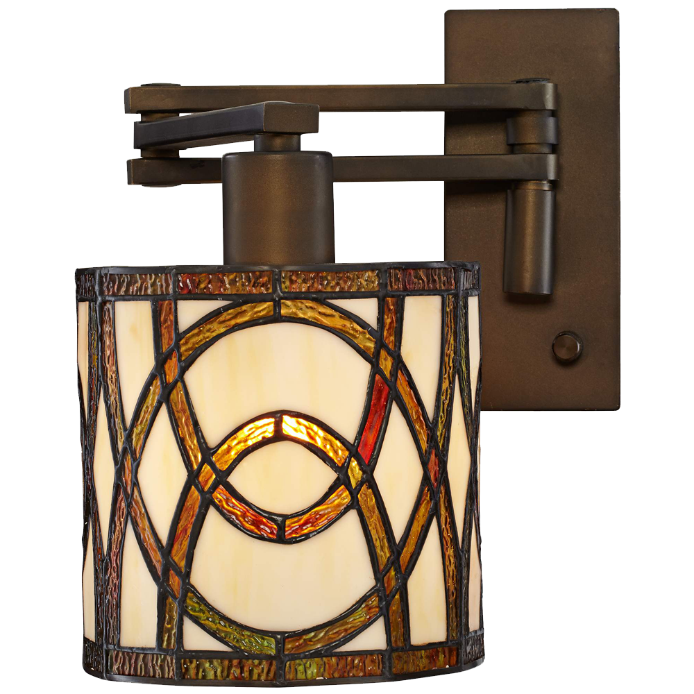 Robert Louis Tiffany Speckled Plug In Swing Arm Wall Lamp