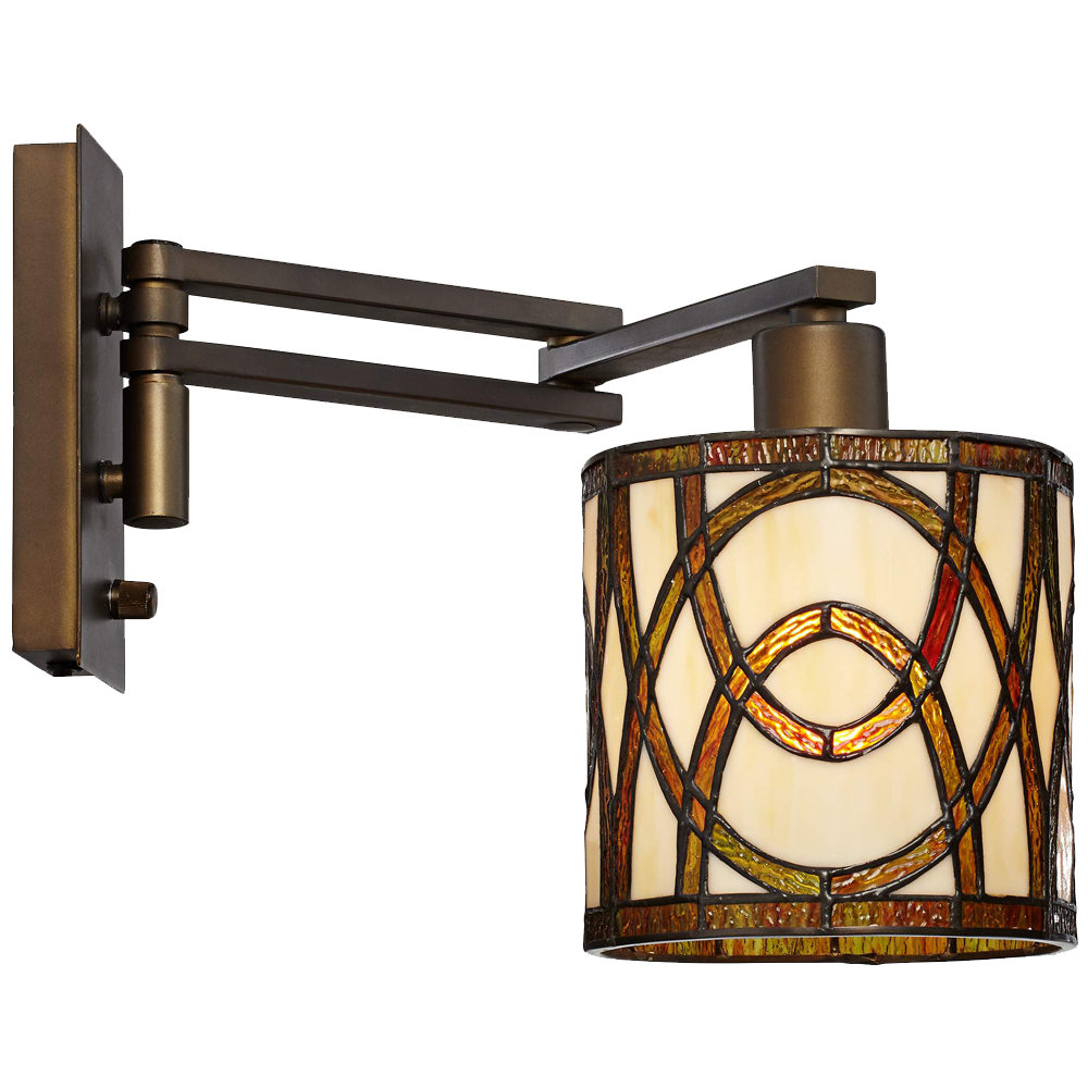 Robert Louis Tiffany Speckled Plug In Swing Arm Wall Lamp